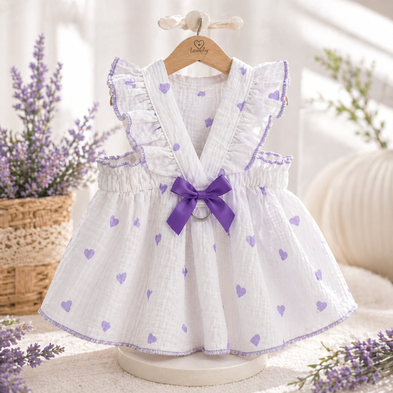 White & Purple Heart Cat Dress - Image 4
