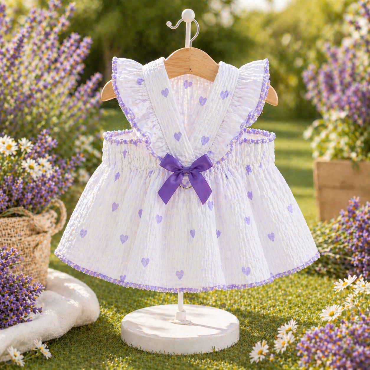 White & Purple Heart Cat Dress - Image 2