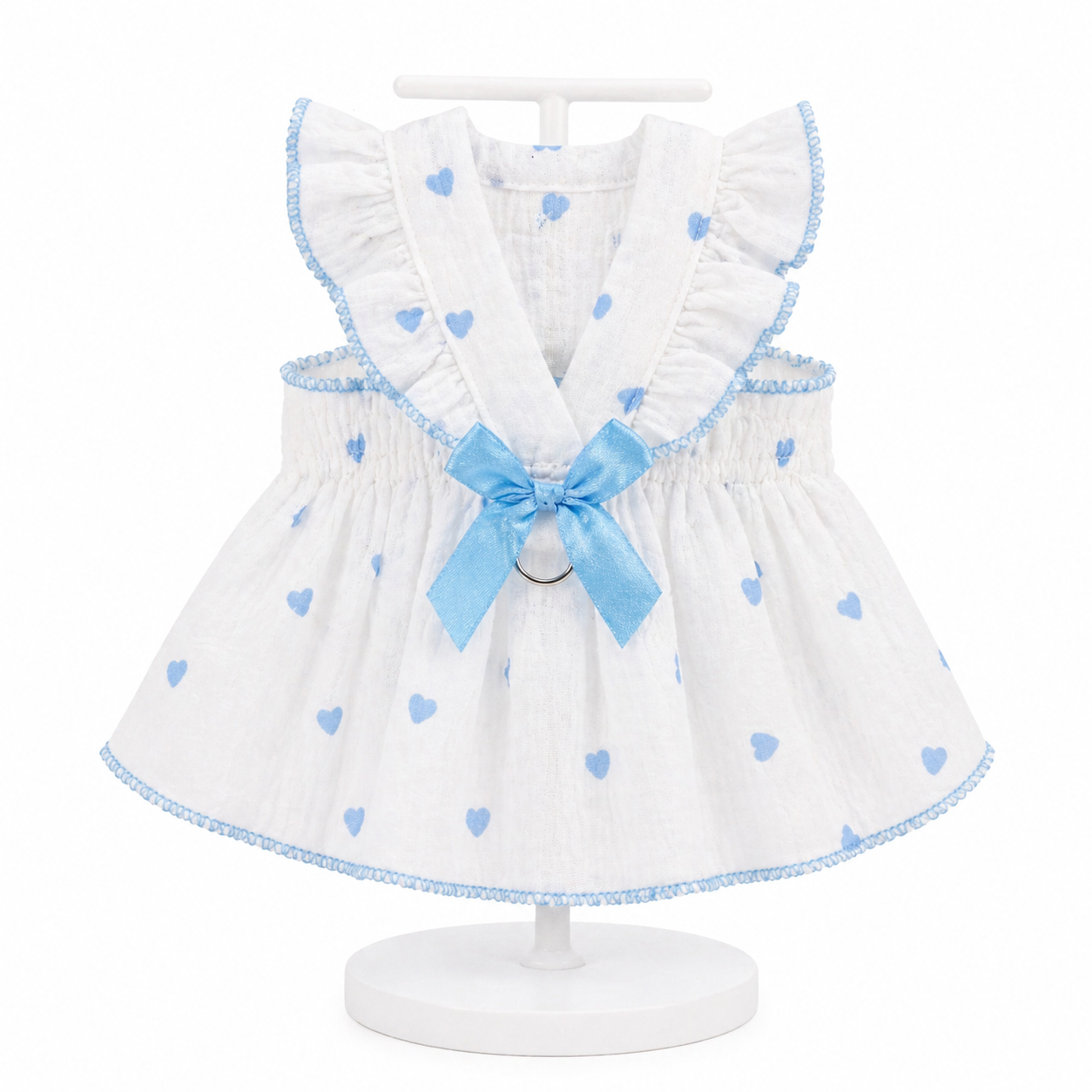 White & Blue Heart Cat Dress