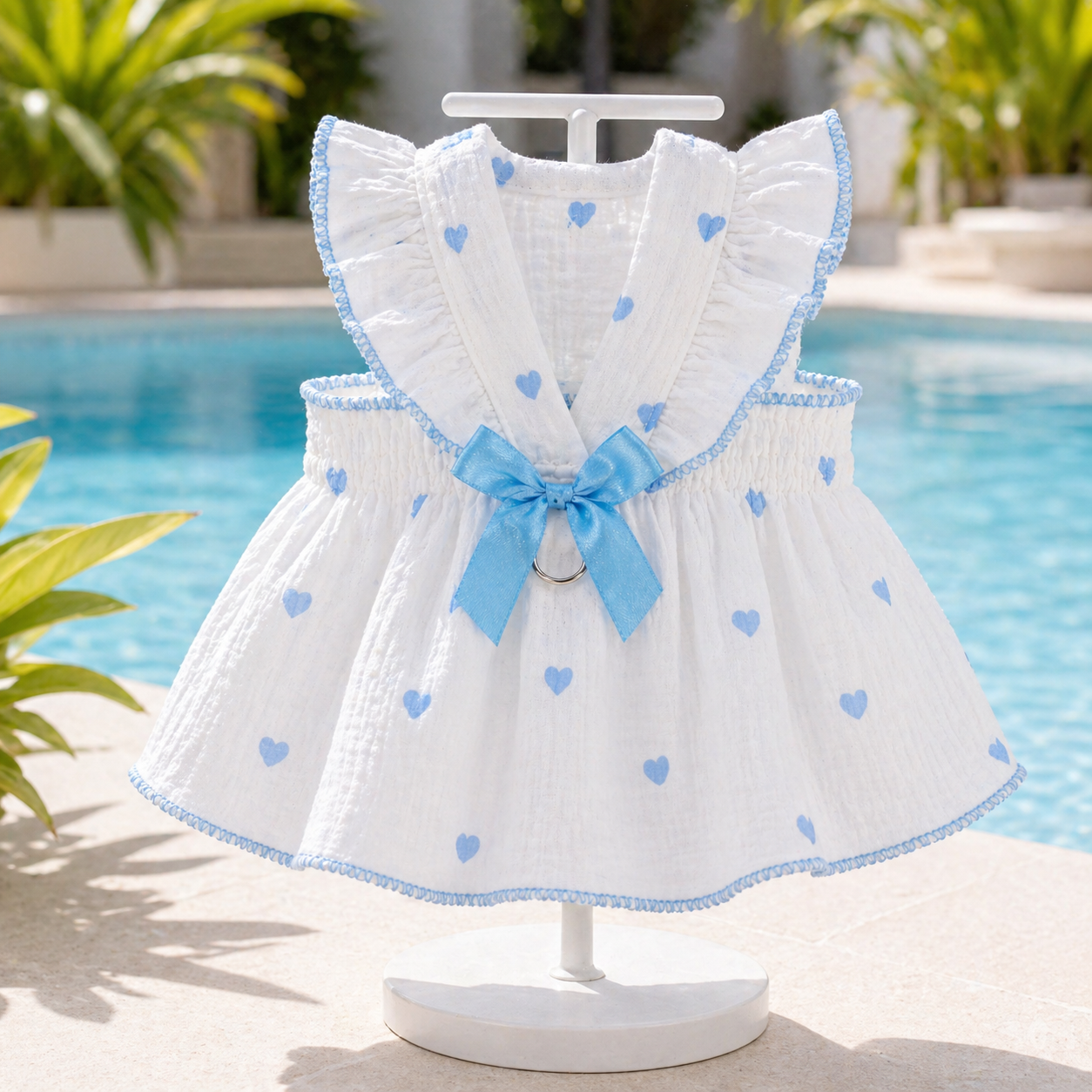 White & Blue Heart Cat Dress - Image 5