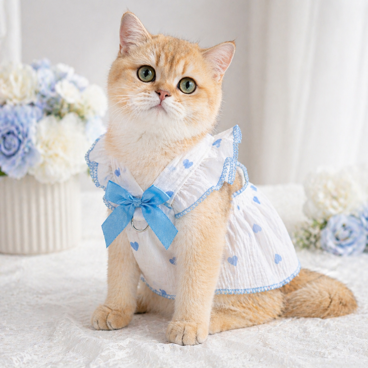 White & Blue Heart Cat Dress - Image 3