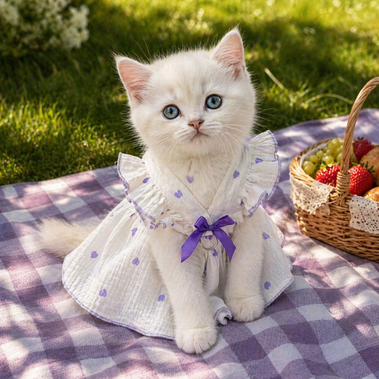 White & Purple Heart Cat Dress - Image 3