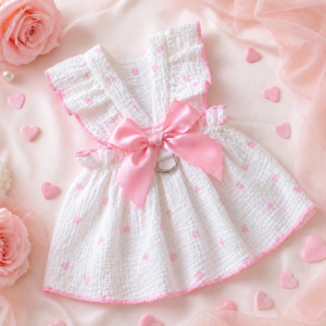 Summer Cat Dress with Pink Bow