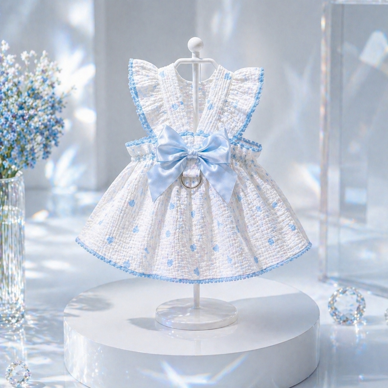 White & Blue Heart Cat Dress - Image 2