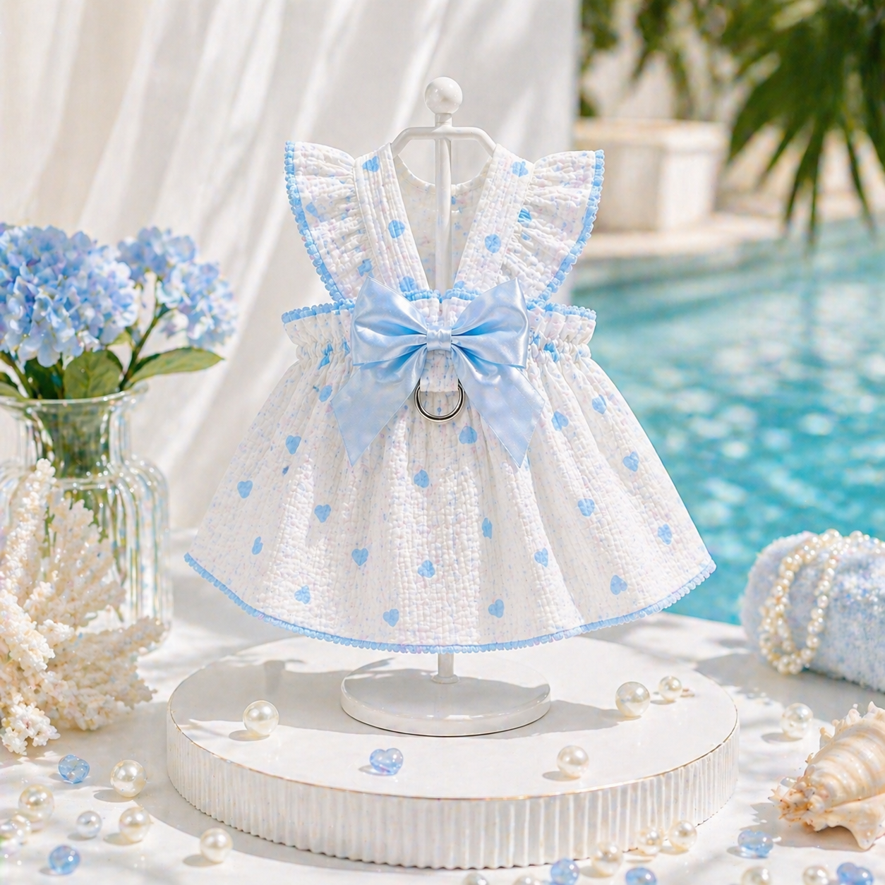 White & Blue Heart Cat Dress - Image 3