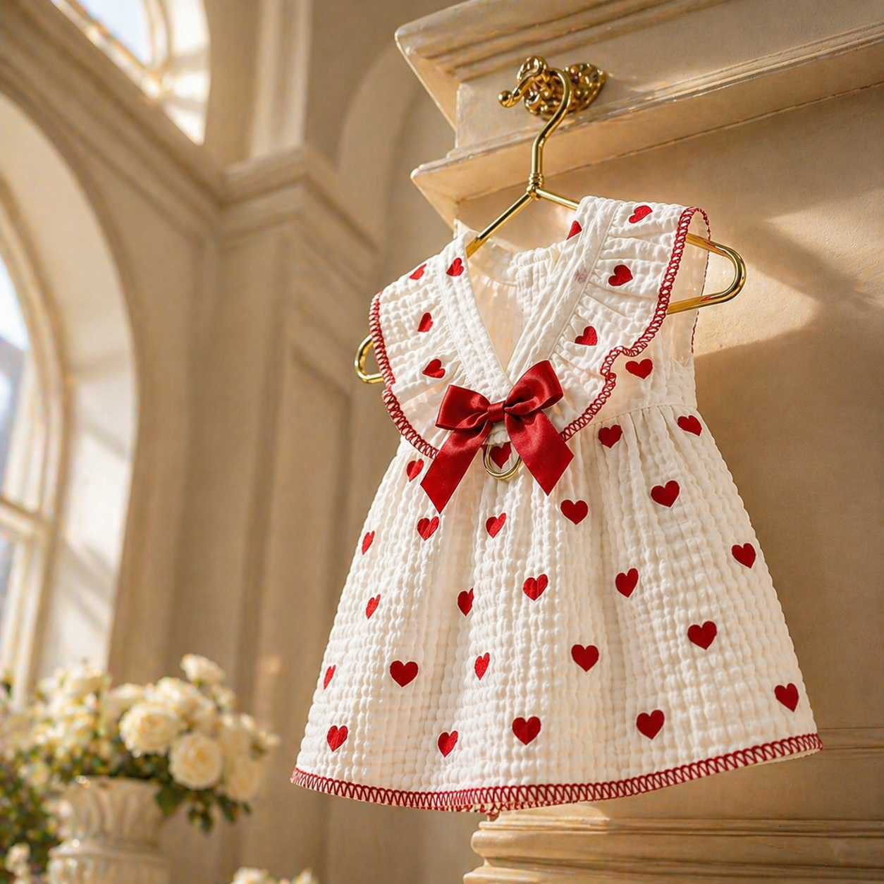 White & Red Heart Cat Dress - Image 5