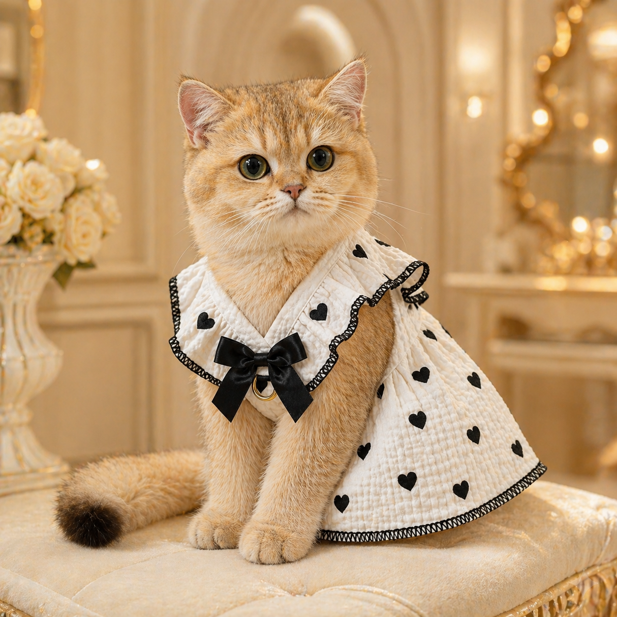 White & Black Heart Cat Dress - Image 2