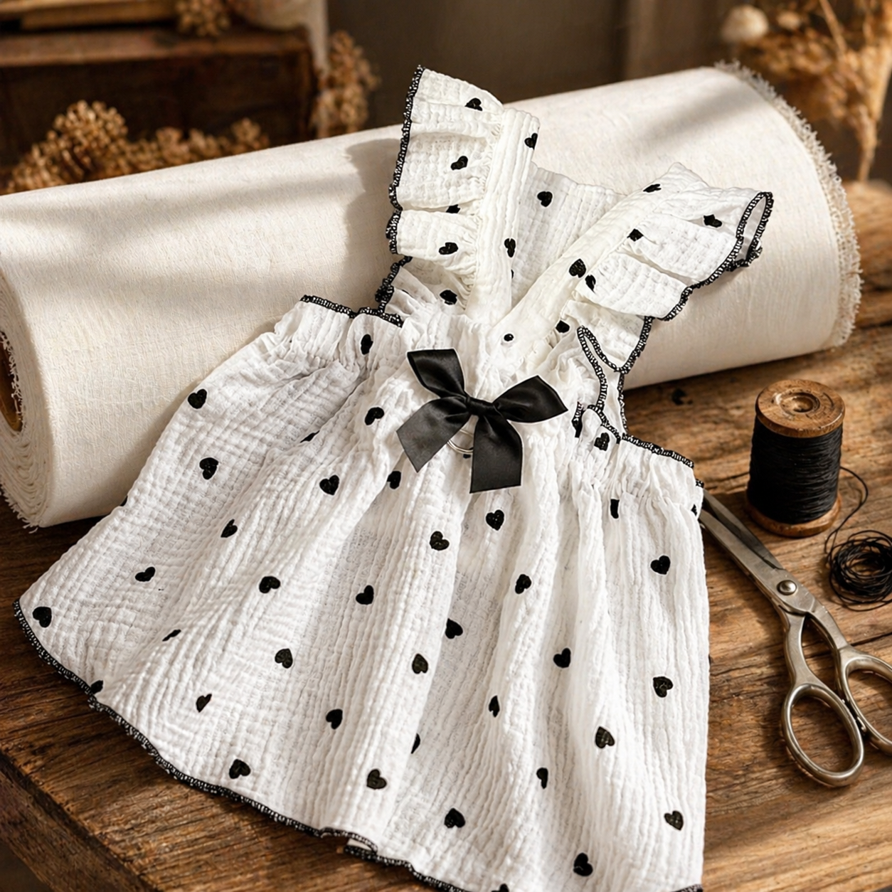 White & Black Heart Cat Dress - Image 4
