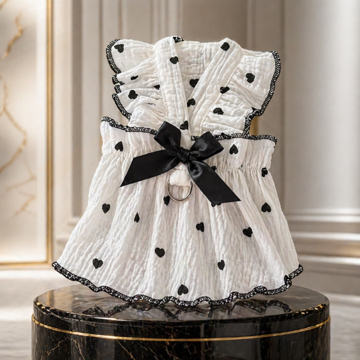 White & Black Heart Cat Dress - Image 5