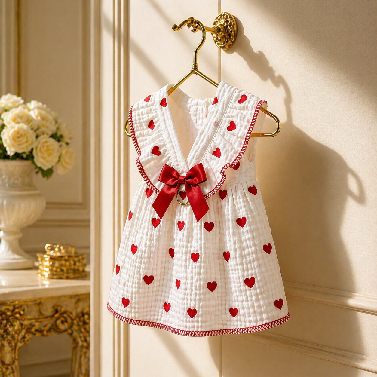 White & Red Heart Cat Dress - Image 2