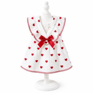 White & Red Heart Cat Dress