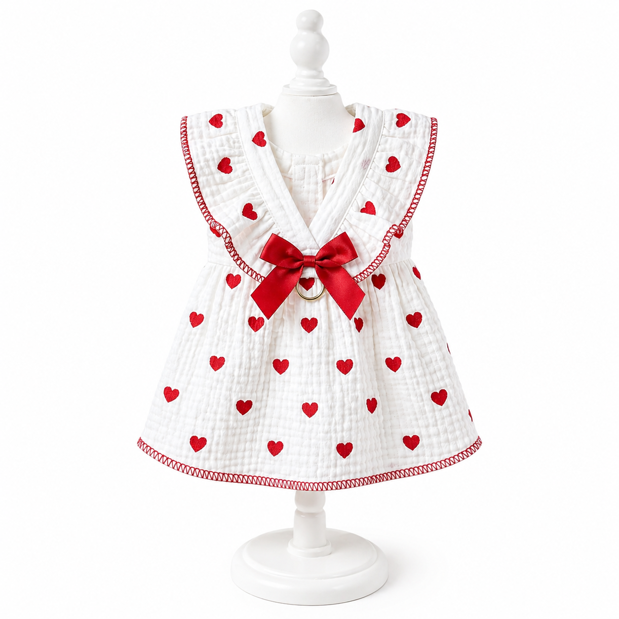 White & Red Heart Cat Dress