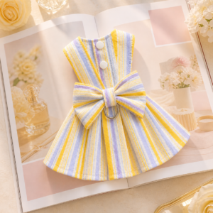 Striped Cat Harness Dress with Bow